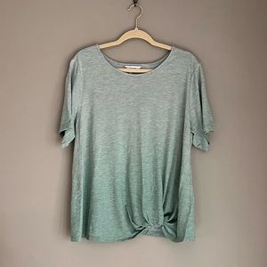 CJ Banks Gradient Green Striped Tie Short Sleeve Blouse